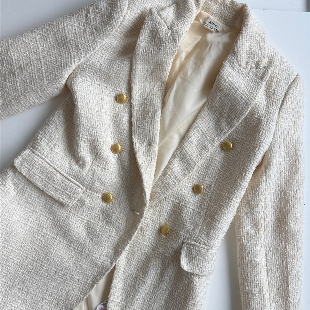 Jason Wu White Tweed Blazer XS | Gold Button Double Breasted Jacket